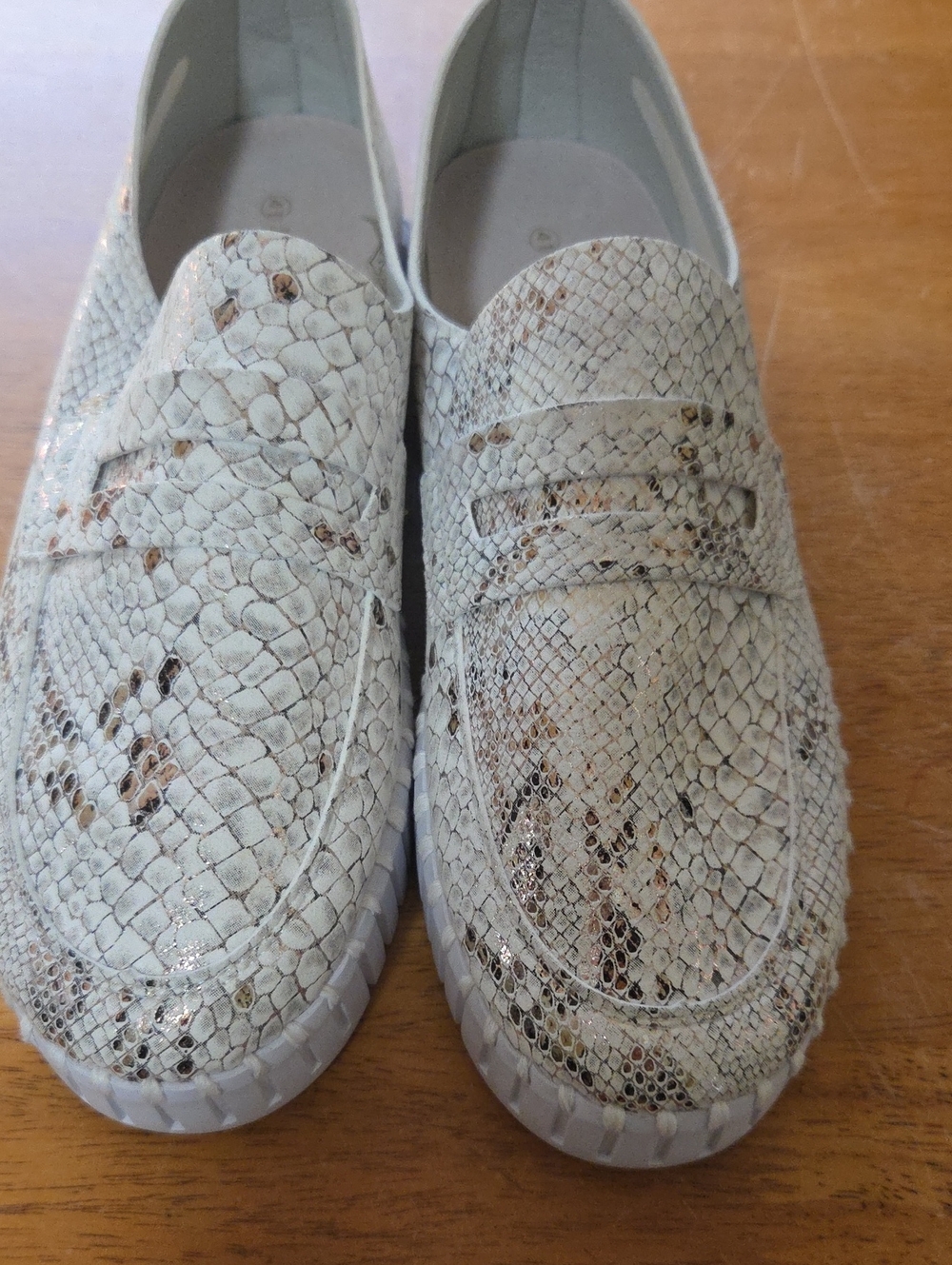 Men's White Snake-Print Slip-On Loafers